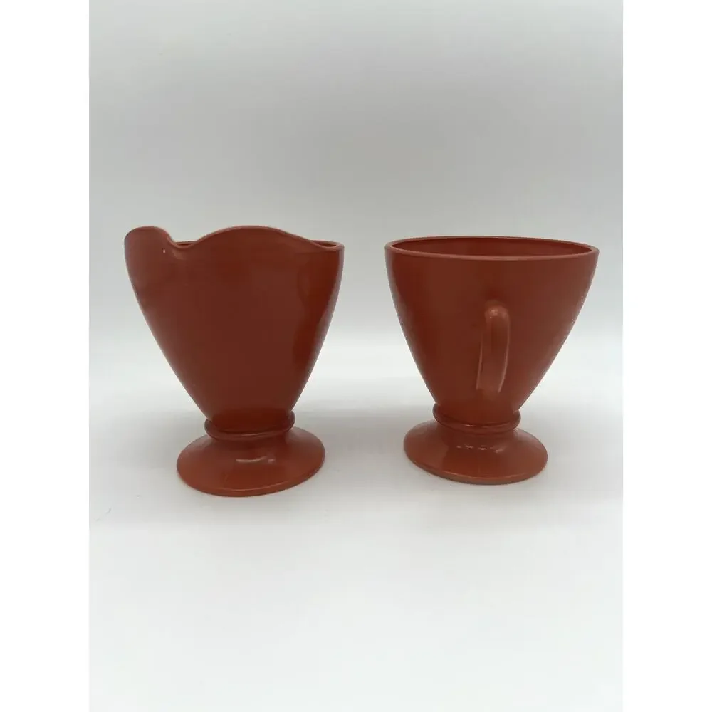 Vintage Hazel Atlas Glass Rust Orange Mid-Century Footed Open Creamer & Sugar - Picture 4 of 8